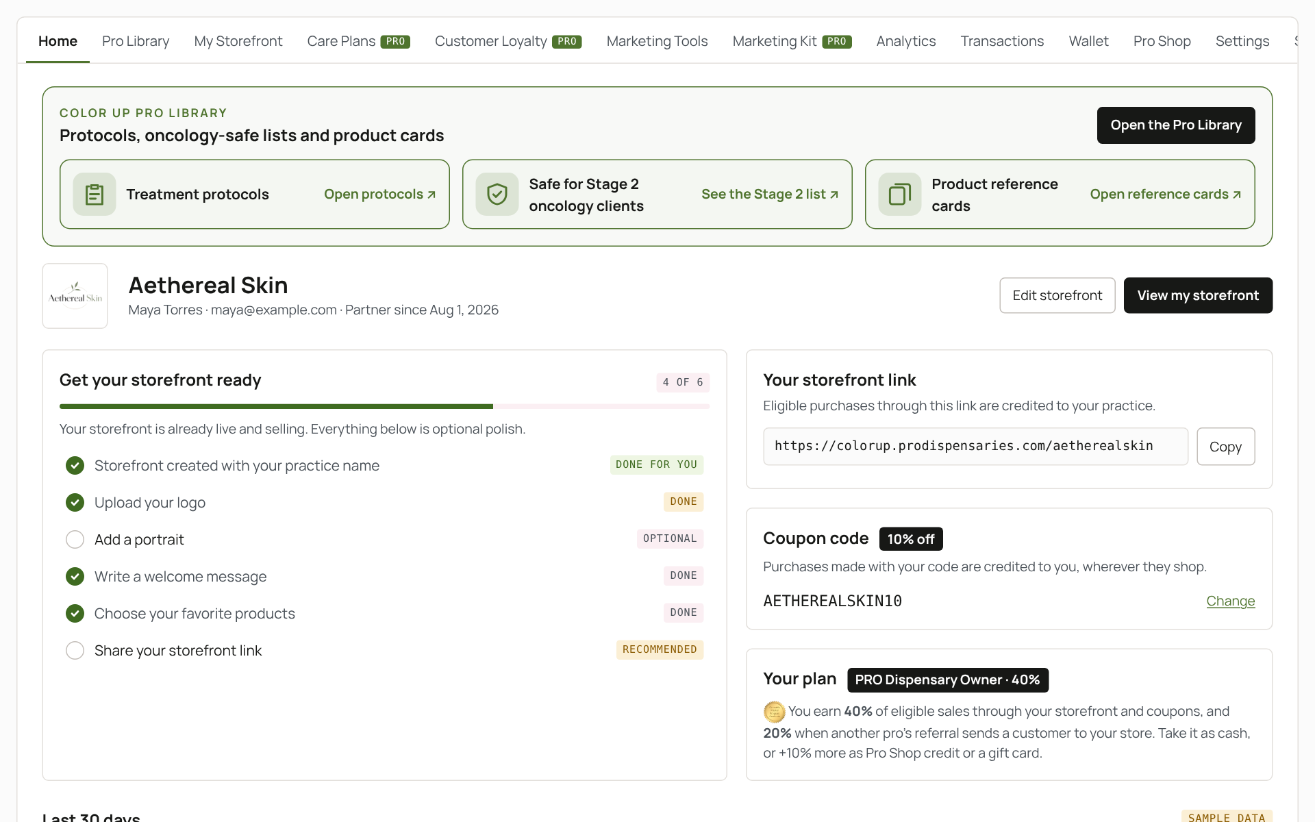 Owner dashboard home
